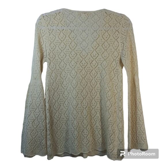Flying Tomato Cream Open Knit Bell Sleeve Sweater Cottagecore Size Small - Picture 2 of 5
